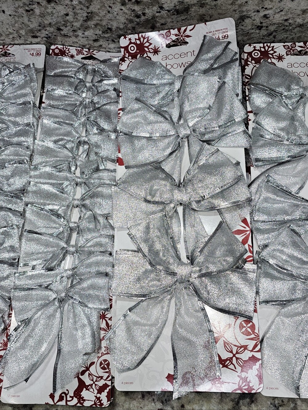 2006 Target Holiday Silver Wired Bows - Small & Large- 12 Packs - 80 Bows Total